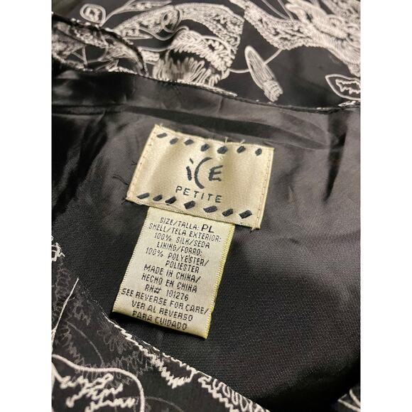 Vintage 90s Black White Paisley Print Ruffle Trim Silk Layered Tank Top Size PL - Picture 6 of 9